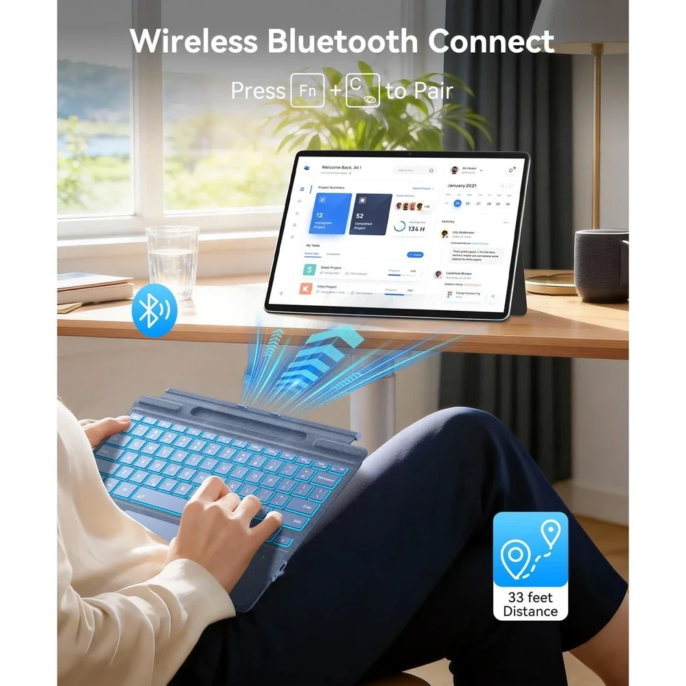 Omikamo Wireless Bluetooth Keyboard Touchpad Surface Pro 11 10 9 8 X Blue
